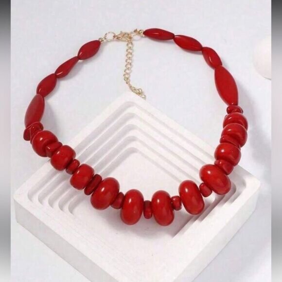 Red Coral Statement Necklace N1494 - Picture 2 of 6